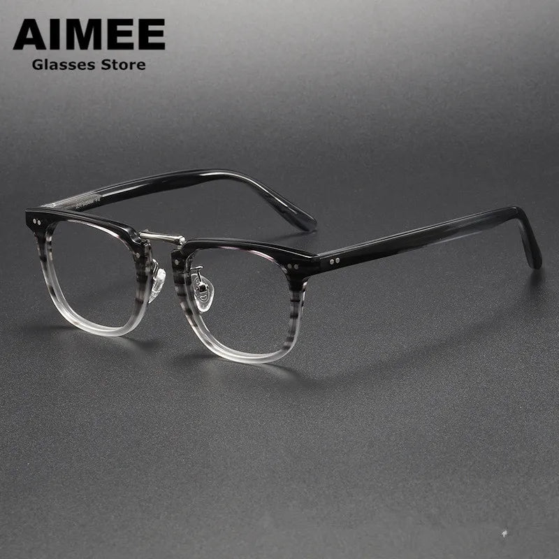 Aimee Unisex Full Rim Square Acetate Titanium Eyeglasses 8001 - Lightweight Durable Glasses for Work, Reading & Fashion | Trendy Square Frame Eyewear for Men & Women