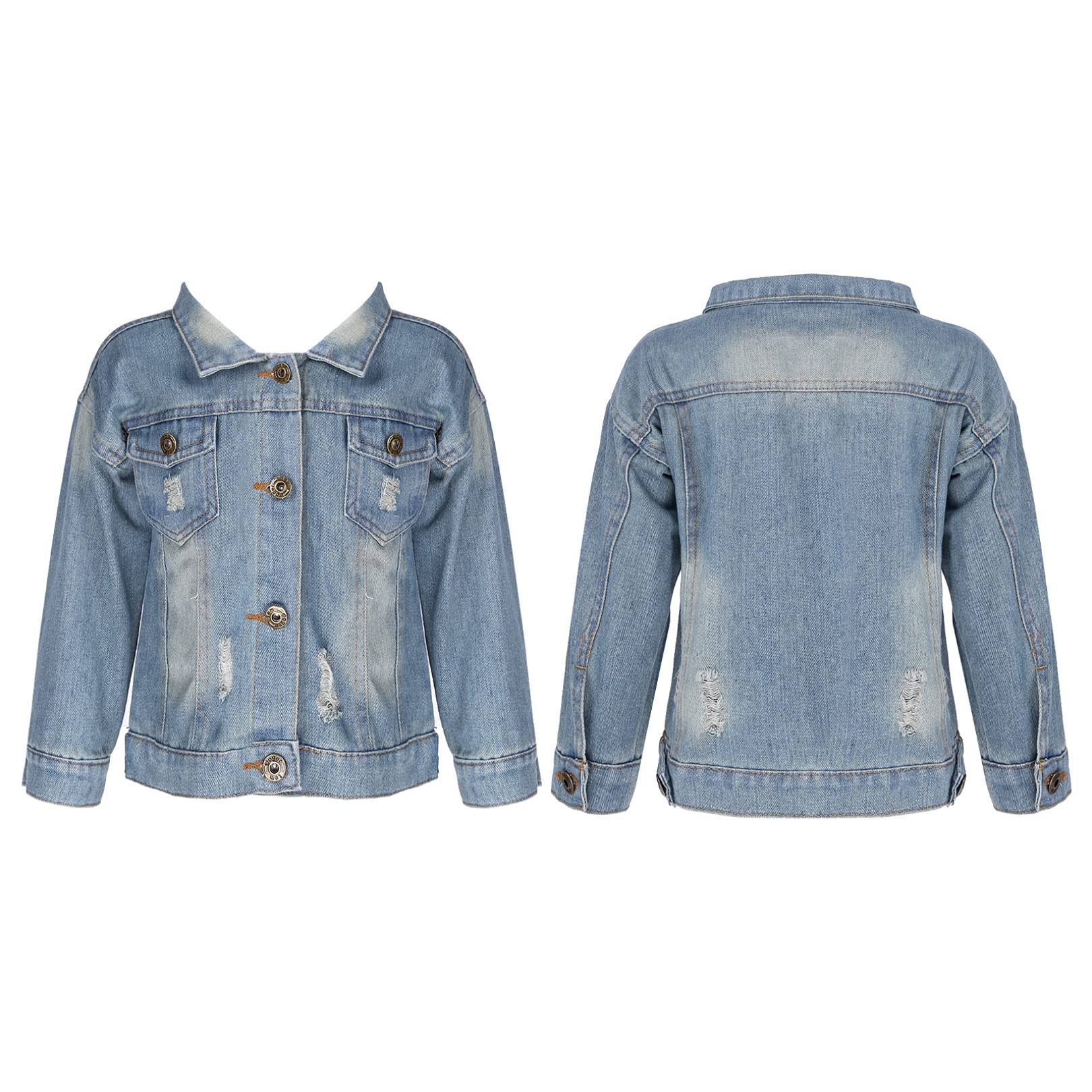 EasyForever Boys' Western Style Ripped Denim Jacket - Distressed Long Sleeve Button Up Jean Coat for Kids | Perfect for School, Outdoor Adventures & Casual Wear