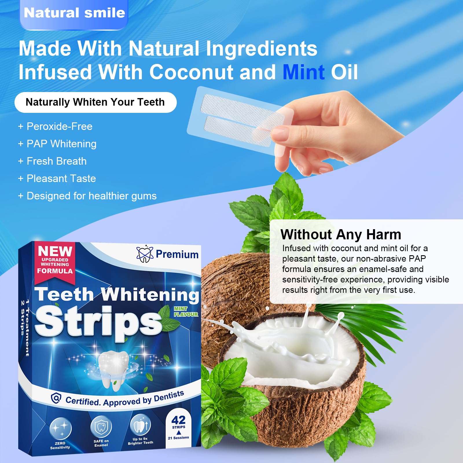 Professional Teeth Whitening Strips - 42 Whitening Strips for 21 Sessions, Safe for Enamel with Mouth Opener Included | Brighten Your Smile for Weddings, Job Interviews & Special Occasions