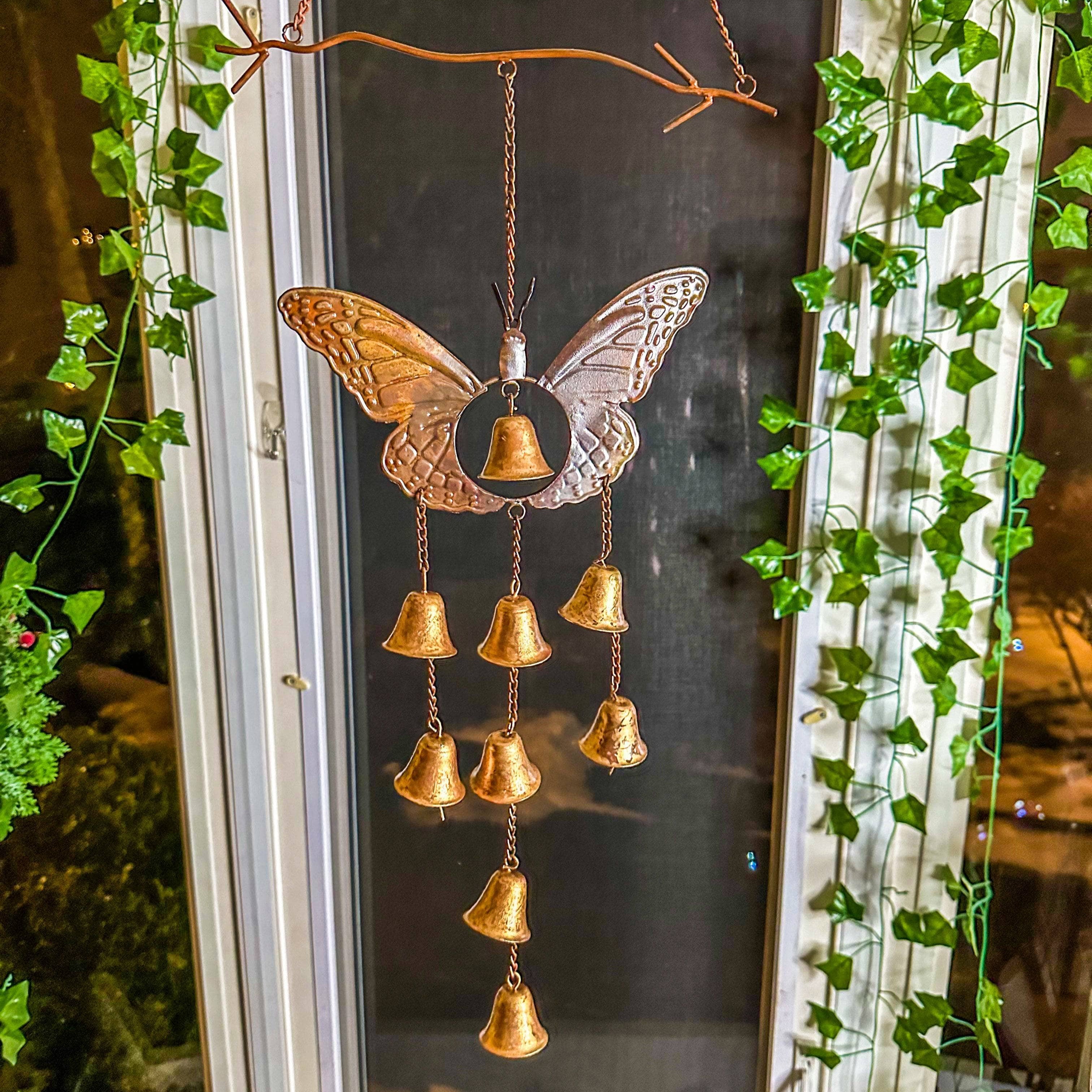 Butterfly Wind Chime with Bells - Outdoor Garden Decor, Patio Hanging Ornament for Relaxation & Feng Shui