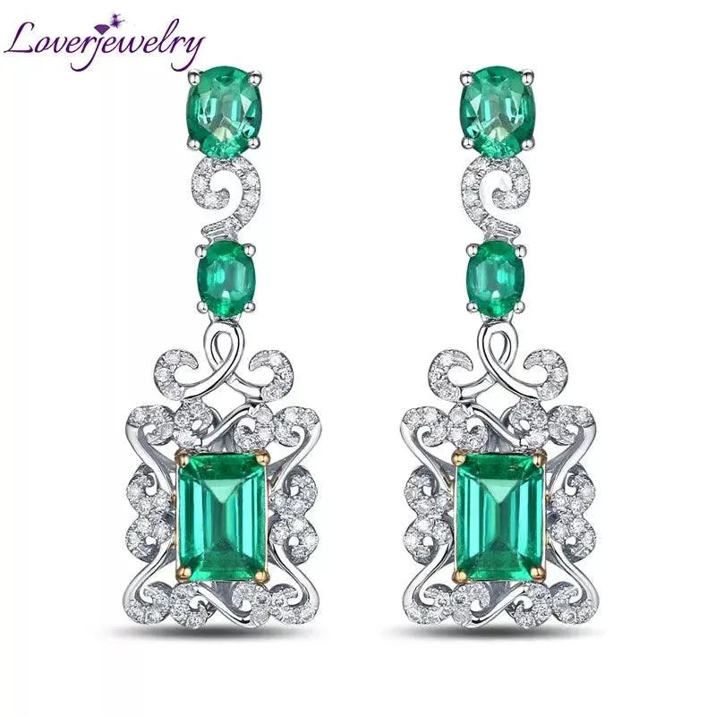LOVERJEWELRY 14K Multi-Tone Gold Zambia Natural Emerald Drop Earrings for Women - 3.68Ct Classic Dangle Jewelry | Perfect for Weddings, Parties & Special Occasions