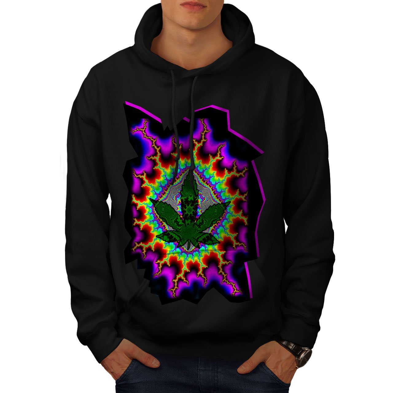 Wellcoda Rasta Blunt Psychedelic Men's Hoodie - Acid Wash Hippie Hooded Sweatshirt for Festival & Streetwear | Trippy Graphic Pullover for Music Events & Casual Outfits