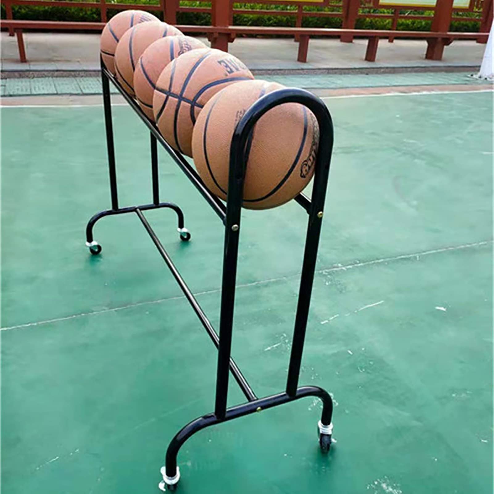 Portable Basketball Shooting Trainer with Adjustable Angle, Wheels & Ball Storage - Mobile Basketball Stand for Indoor/Outdoor Training, Garage Storage & Backyard Games