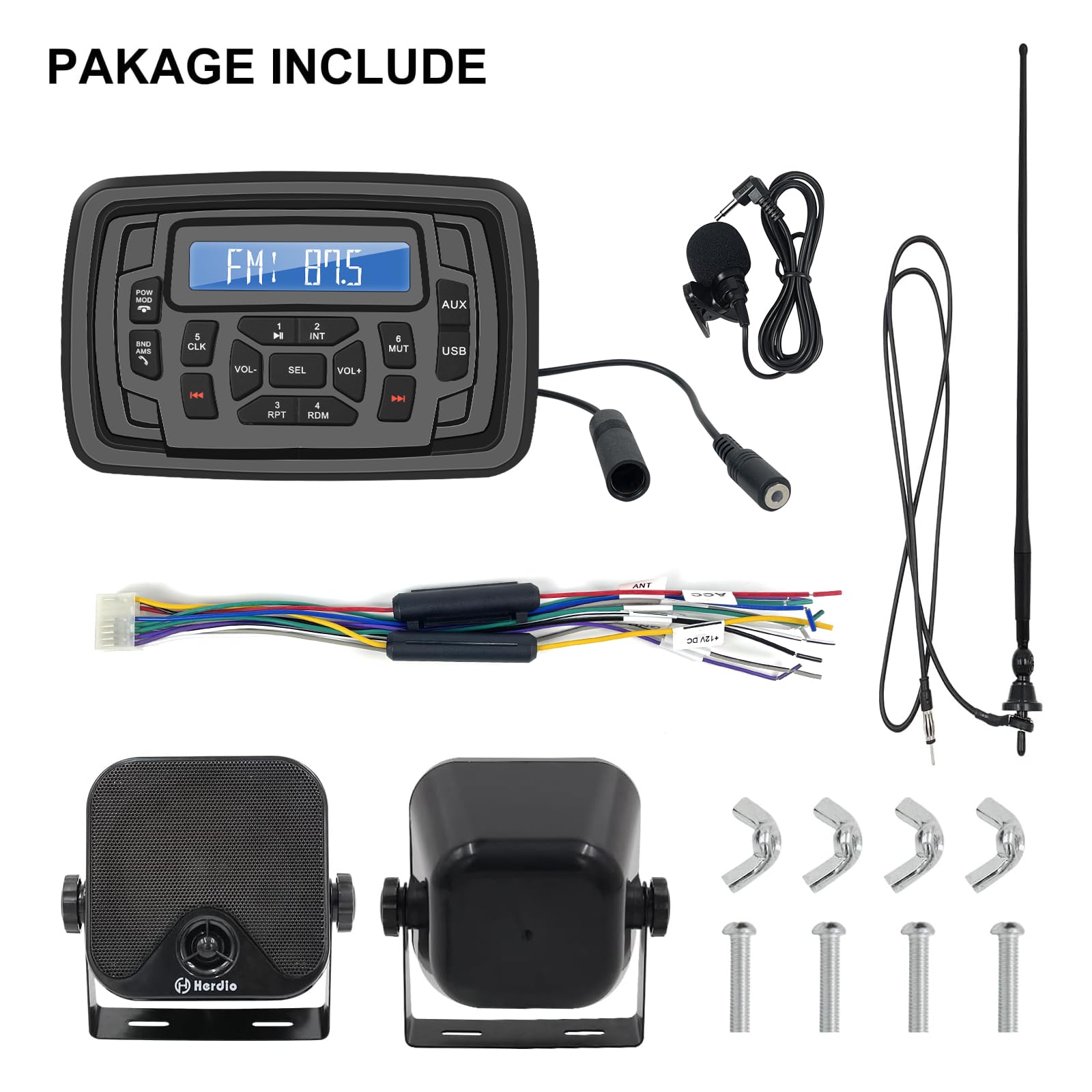 Herdio Marine Bluetooth Radio System with AM/FM Stereo Receiver, 4