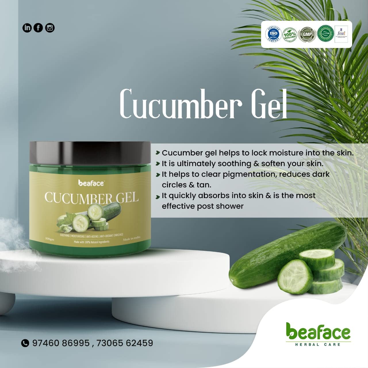 Beaface Skin Care Combo Pack - Cucumber Gel 100g & Papaya Gel 100g (2-Piece Set) | Hydrating & Brightening Face Treatment for Dry & Dull Skin | Perfect for Daily Skincare Routine & Spa Days