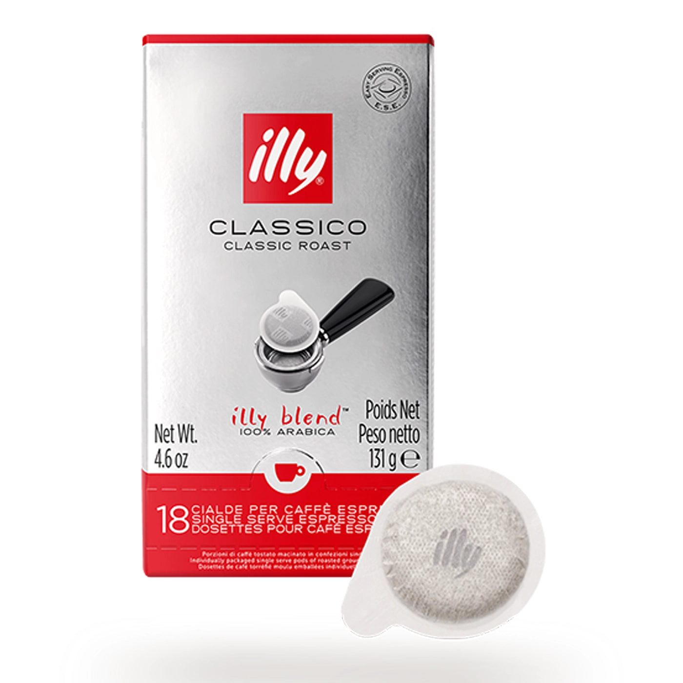 illy Classico Medium Roast Espresso E.S.E Pods - 18 Count - Compatible with Most Espresso Machines - Perfect for Home & Office Coffee Breaks