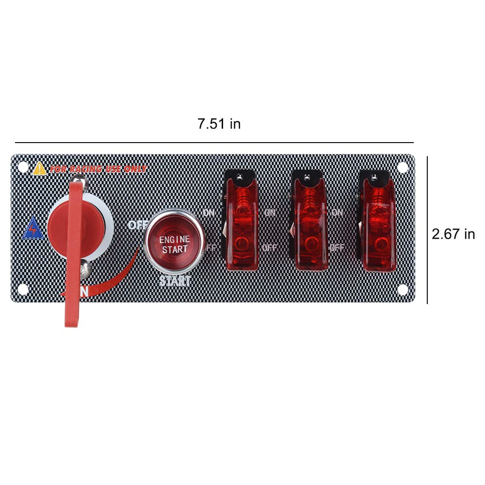 Jtron 12V Racing Car Ignition Switch - Engine Start Push Button with Red LED & Toggle Panel for Sports Cars - Perfect for Racing, Track Days & Car Modifications