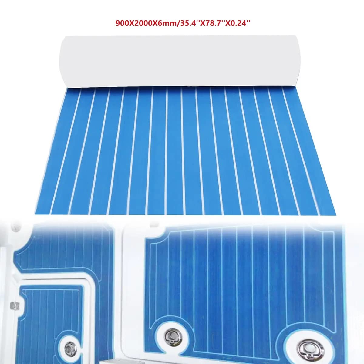 LLBB Blue with White Lines EVA Foam Faux Teak Decking Sheet - Non-Slip Self-Adhesive Boat Flooring Pad for Yacht & Marine Use | Waterproof Deck Mat for Boats, Pools, RV & Outdoor Spaces