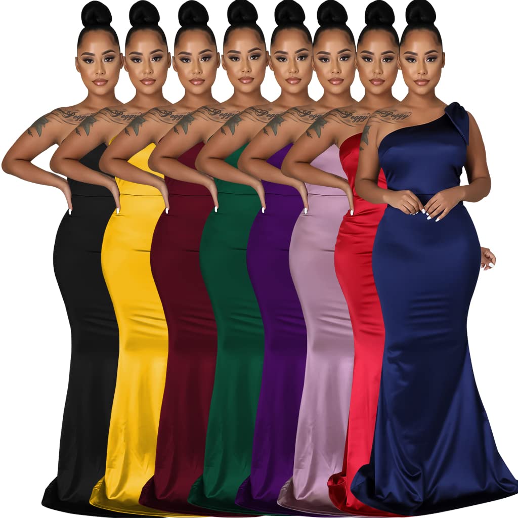 JTNFairy Women's Sexy Ruffle Sleeve One Shoulder Bodycon Dress - Elegant Pencil Dress for Curvy Figures | Perfect for Cocktail Parties, Evening Events & Formal Occasions