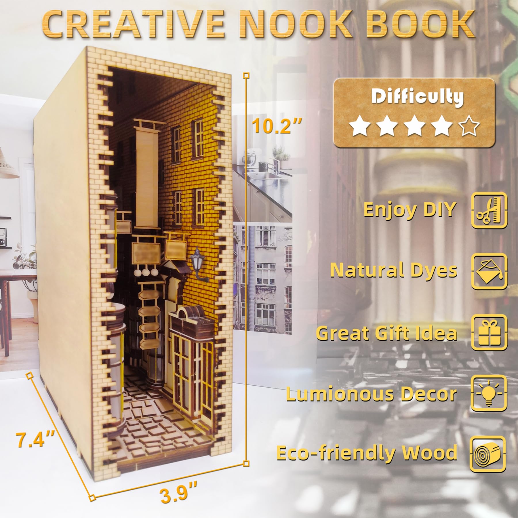 3D Wooden LED Book Nook Kit - DIY Decorative Bookend & Bookshelf Insert for Adults, Teens - Perfect Room Decor Gift for Women & Men (Deluxe Edition) | Ideal for Home Office, Library & Reading Nook Decorations