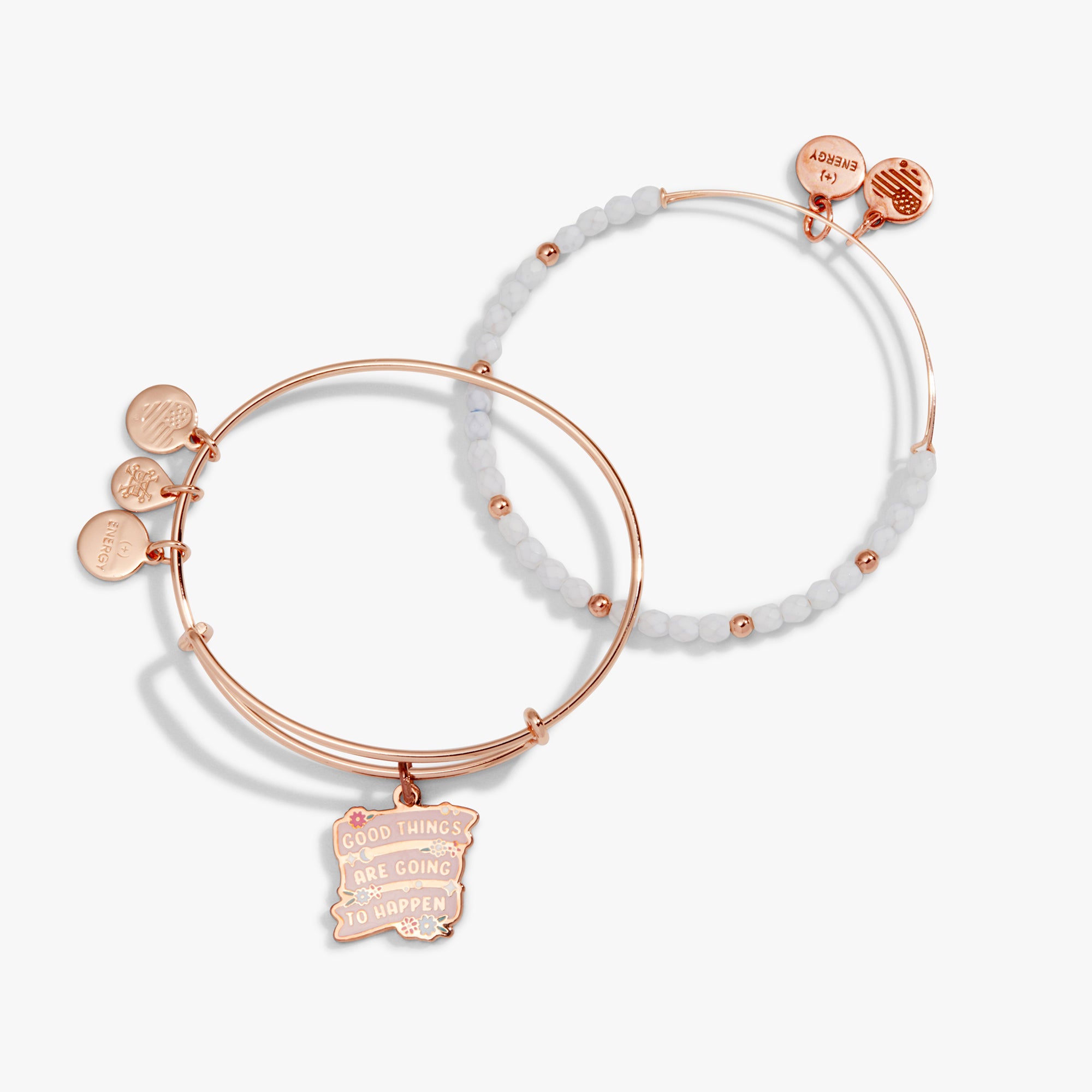 Good Things Are Going to Happen Charm Bangle Set of 2 - Inspirational Jewelry for Women, Motivational Gift for Friends, Daily Wear & Special Occasions