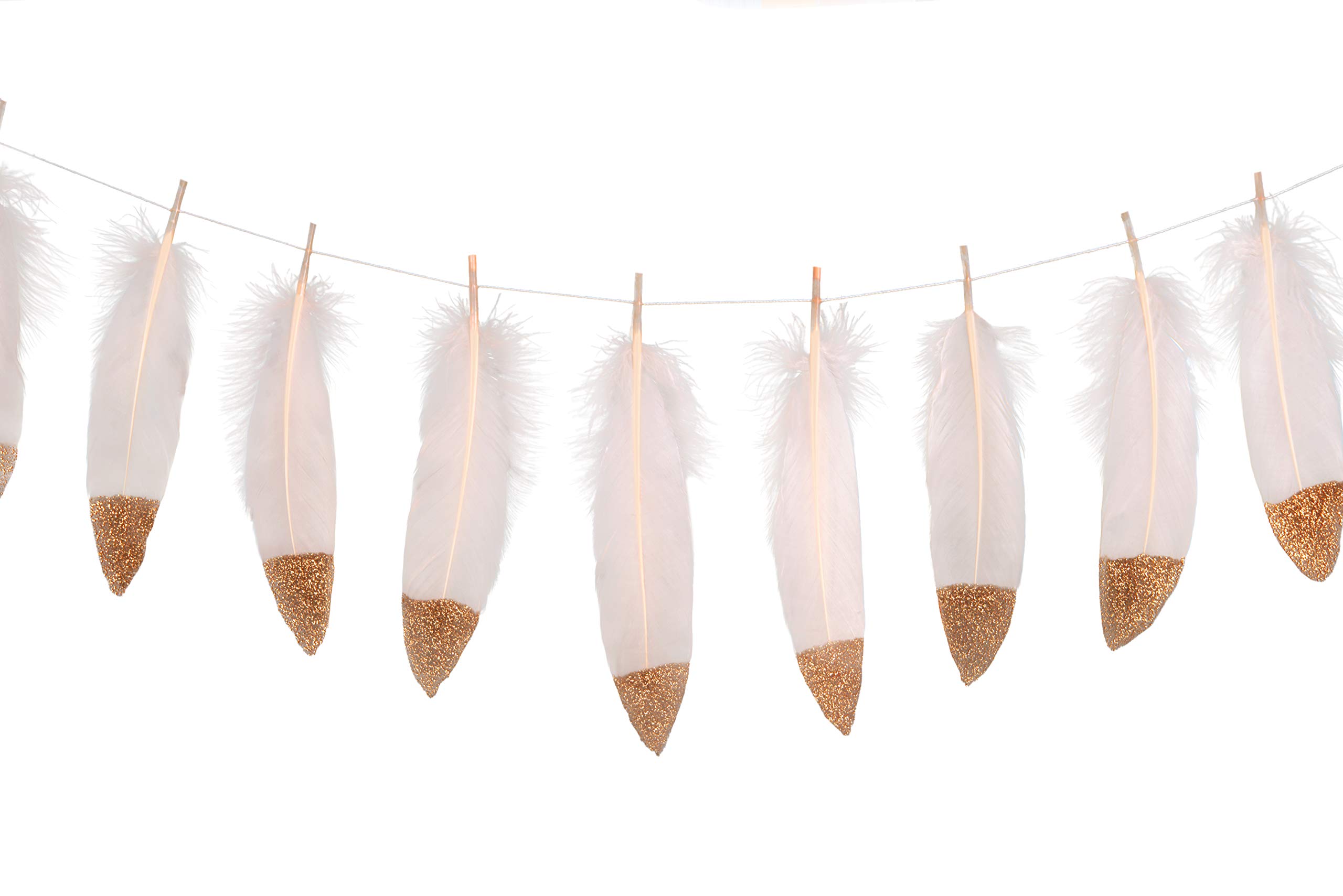 LOVENJOY 15pcs Gold Glitter Feather Garland Decor - DIY Room Teepee, Wedding, Nursery, Baby Shower Decoration | Perfect for Boho Home Decor, Birthday Parties & Photo Backdrops