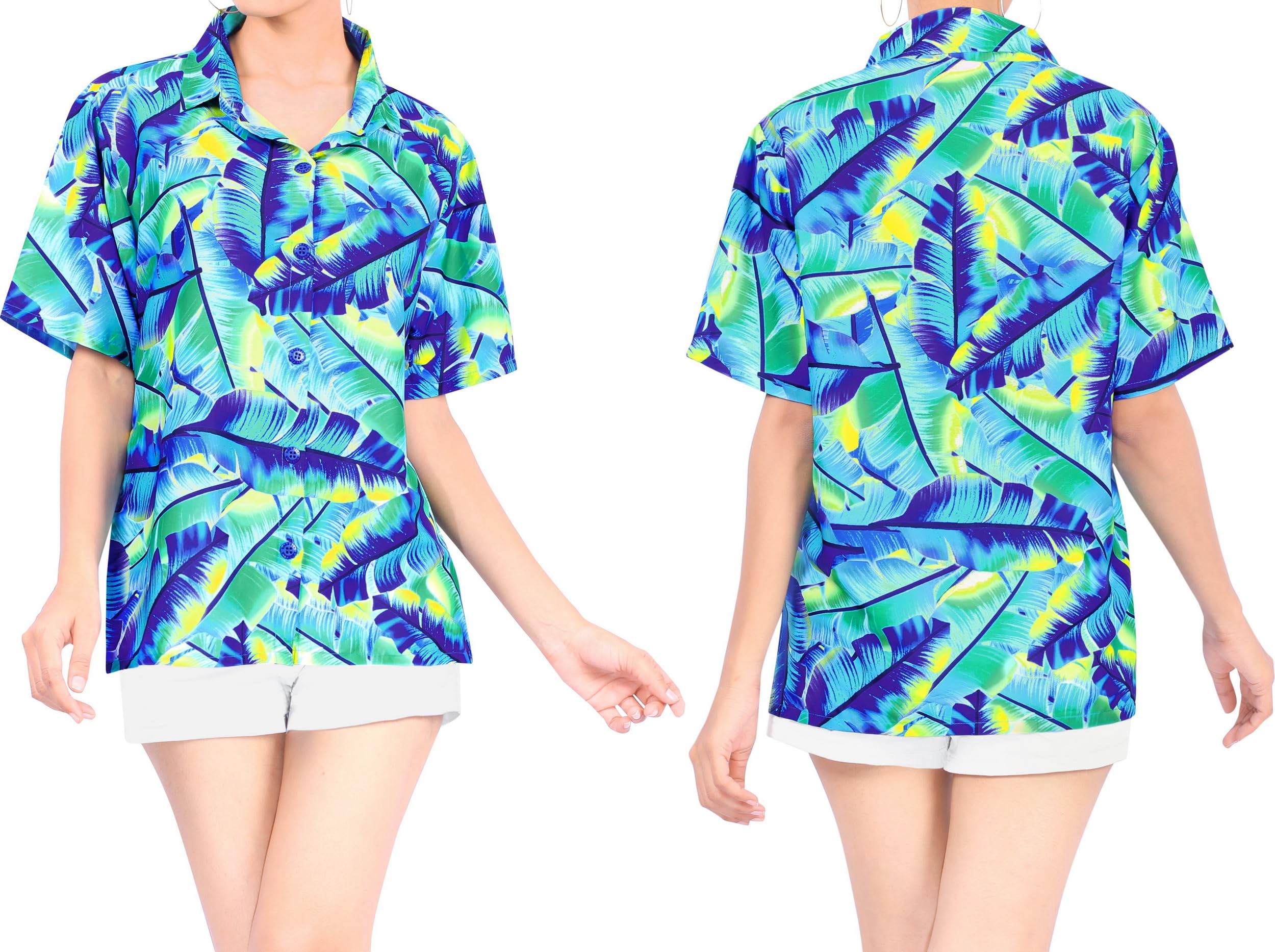 Happy Bay Women's Hawaiian Short Sleeve Beach Shirt - Tropical Floral Vacation Top for Summer, Pool Party & Island Getaway