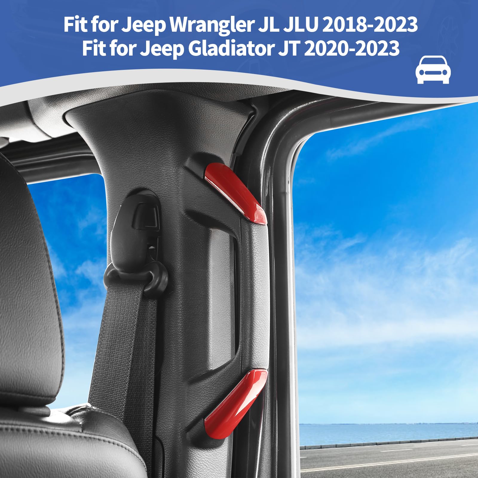 RT-TCZ Red A/B Pillar Grab Handle Covers for Jeep Wrangler JL JLU & Gladiator JT (2018-2023) - Interior Accessories for Off-Roading & Daily Driving
