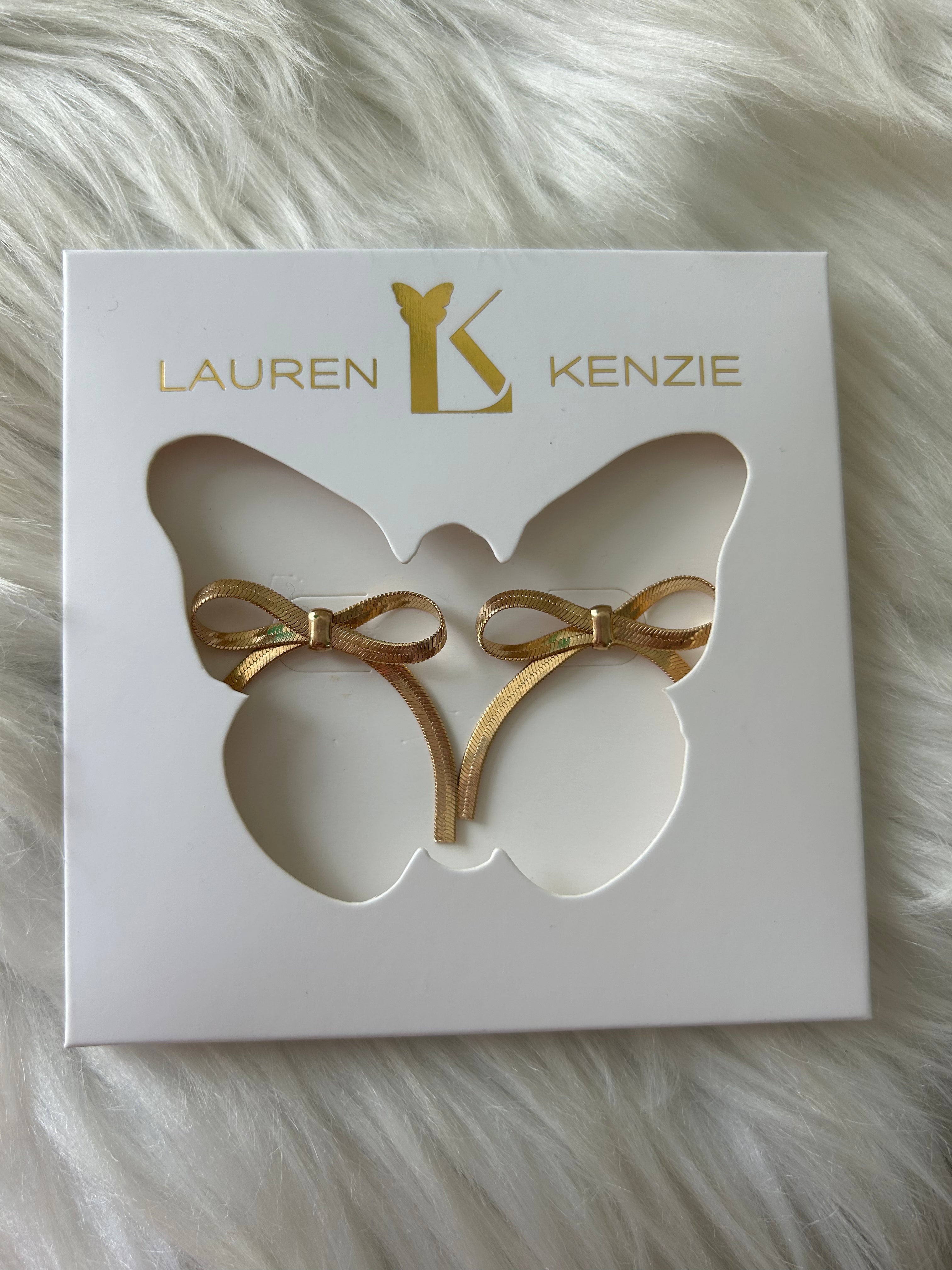 Lauren Kenzie Herringbone Bow Earrings for Women - Elegant Sterling Silver Dangle Earrings - Perfect for Parties, Weddings & Everyday Wear