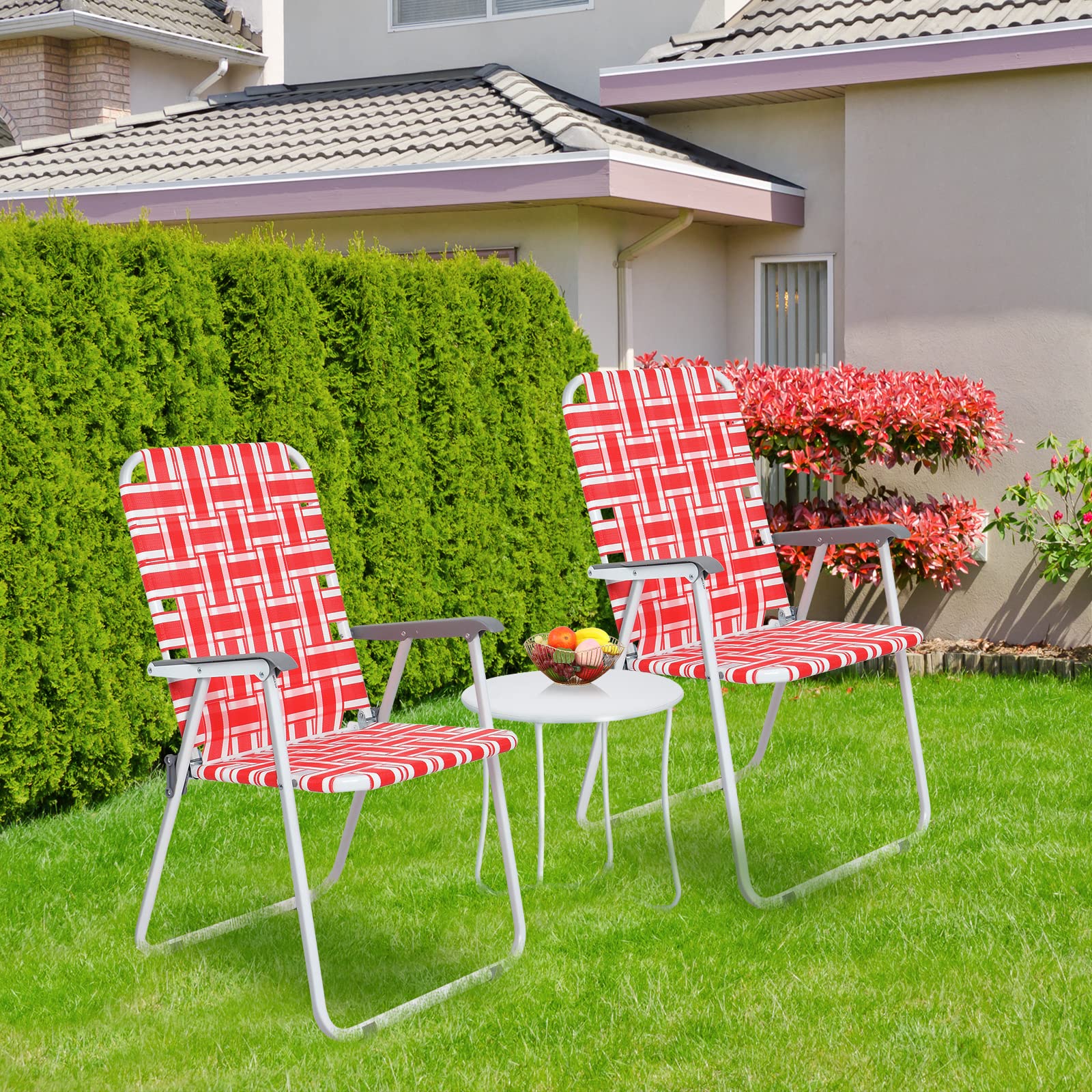 VINGLI 2-Pack Folding Lawn Chairs for Patio, Outdoor, Beach, Yard & Garden - Portable Webbed Dining Chairs (Red, Classic) - Perfect for Picnics, Camping & Backyard Relaxation