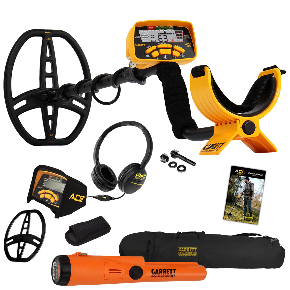 Garrett ACE 400 Metal Detector with Waterproof Coil & Pro-Pointer AT - Professional Metal Detecting Kit with Carry Bag for Treasure Hunting, Beach, Park & Outdoor Adventures