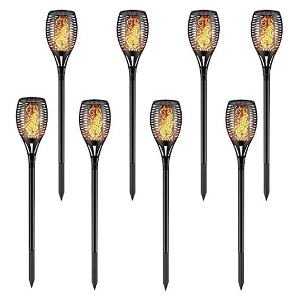 Upgraded WBM Smart Solar Lights - 96 LED Waterproof Flickering Flame Lights with Auto On/Off, Dusk to Dawn Security Lighting for Patio, Driveway, Garden & Walkway - Pack of 8
