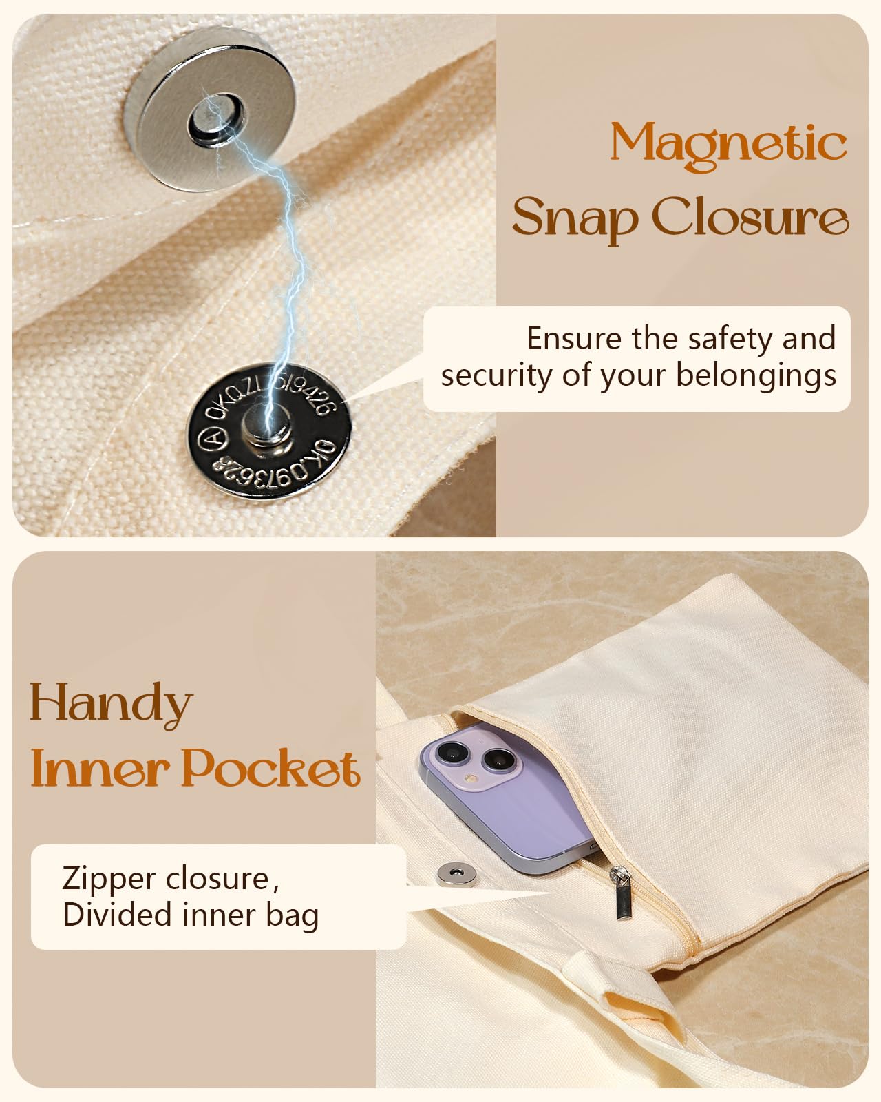 Stylish Canvas Tote Bag for Women - Magnetic Buckle & Zipper Pocket | Perfect for Work & Shopping