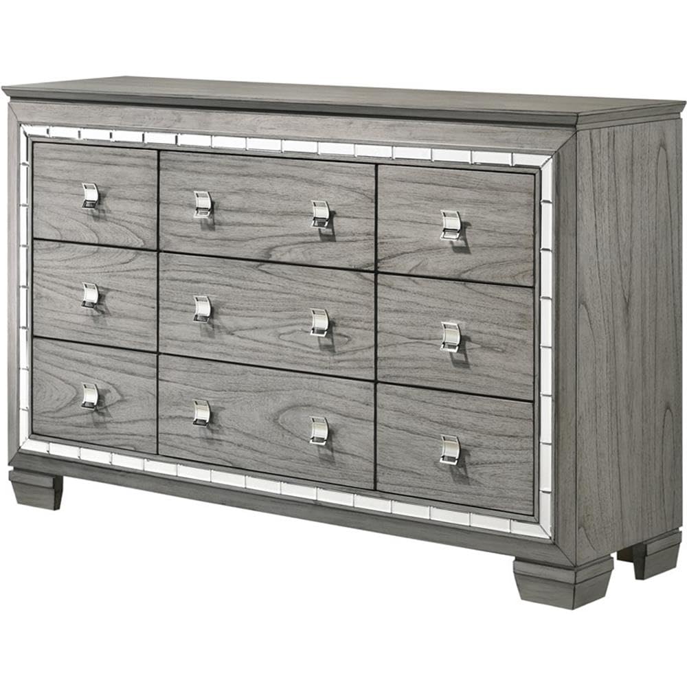 Acme Antares 9-Drawer Rectangular Wooden Dresser in Light Gray Oak - Modern Bedroom Storage Solution for Clothes & Accessories