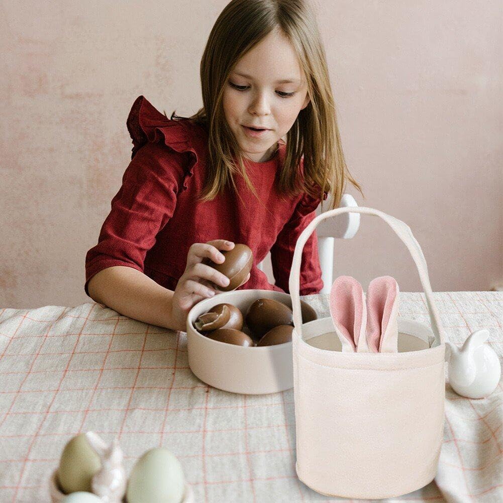 5-Piece Easter Bunny Baskets with Rabbit Ears Design - Cute Tote Bags for Easter Egg Hunts, Kids Party Favors & Easter Gift Bags - Perfect for Easter Celebrations, Egg Hunt Games & Spring Party Decorations