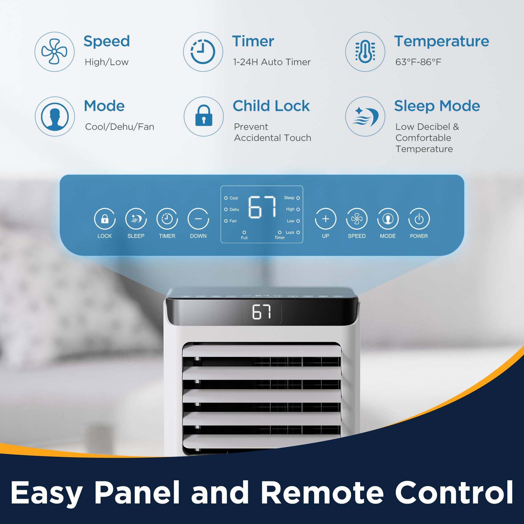 8,000 BTU Portable Air Conditioner for Large Rooms Up to 350 Sq.Ft - 3-in-1 Cooling Modes with Remote Control & Easy Install Kit - Energy Efficient AC Unit for Bedroom, Living Room, Home Office - Summer Cooling Solution for Heatwaves & Hot Nights - Compact Design with Quiet Operation for Better Sleep & Work Comfort