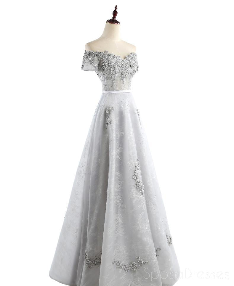 Elegant Gray Lace Beaded Off-Shoulder Long Evening Prom Dress for Women - Perfect for Formal Dances, Weddings & Special Occasions | Custom Sizing Available | Style 17219