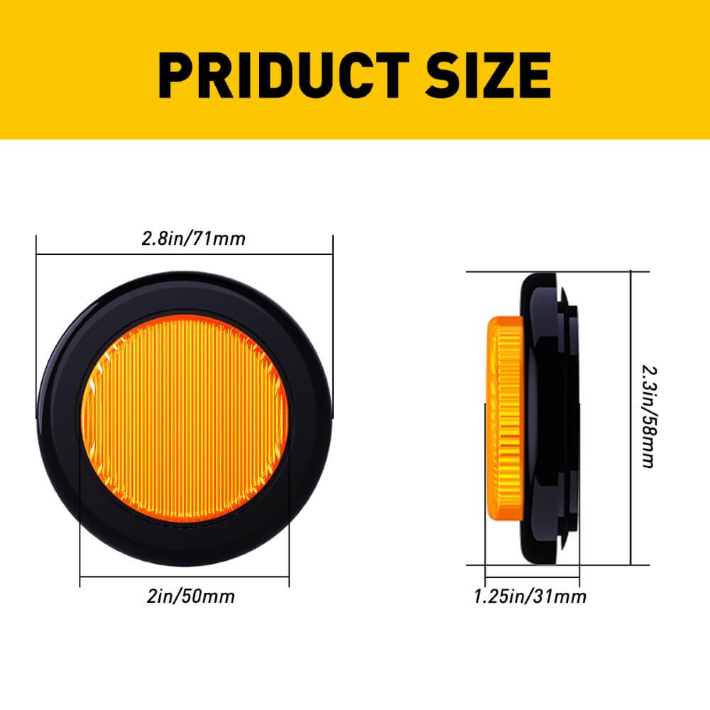 10PCS 2 Inch Round LED Side Marker Lights for Truck Trailer - 12V Red/Yellow/White - Durable Waterproof Clearance Lights for Semi Trailers, Boats, RVs & Off-Road Vehicles