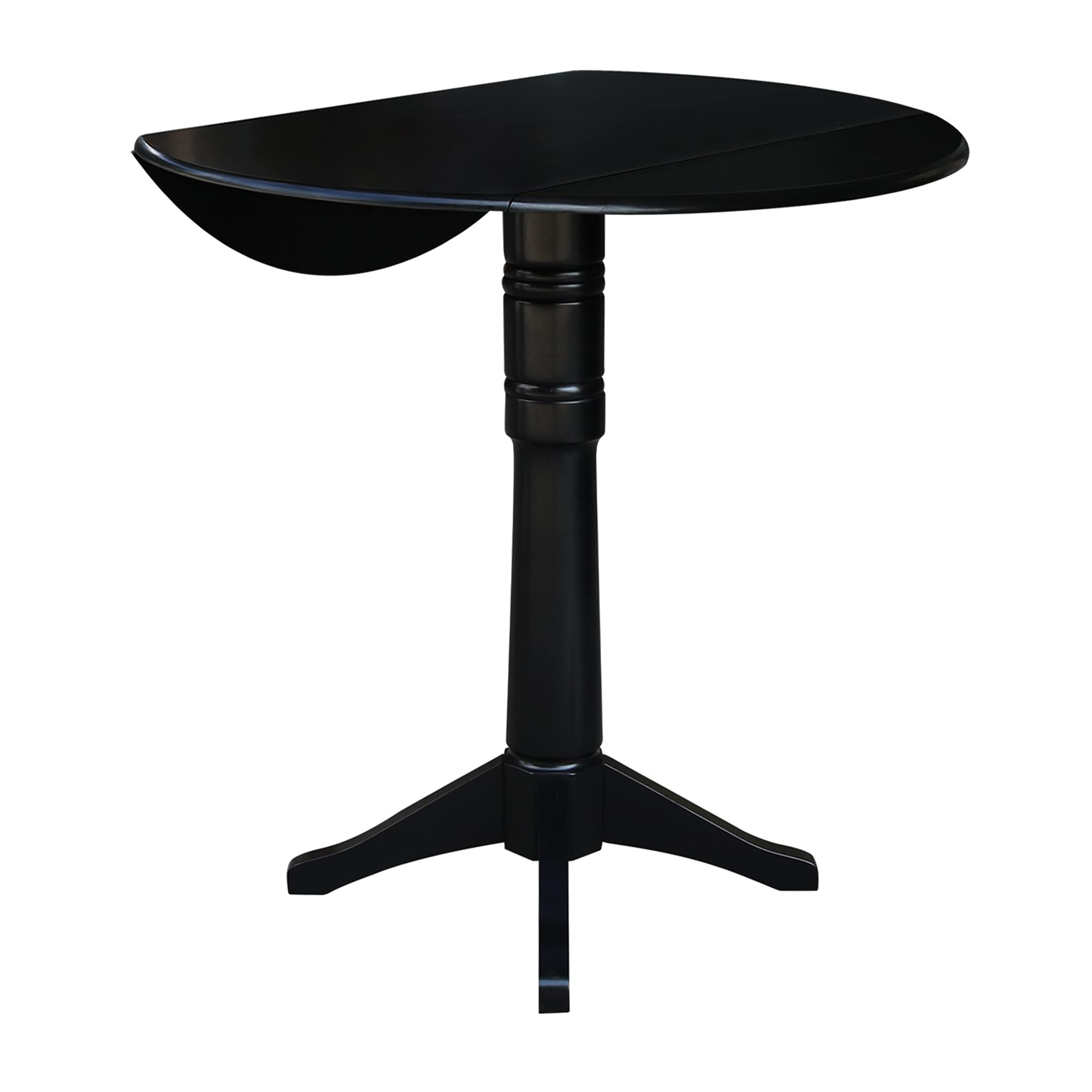 IC International Concepts 42-Inch Round Dual Drop Leaf Pedestal Dining Table - Adjustable Height 42.3 Inches - Space Saving Design for Small Dining Rooms - Easy to Assemble - Black Finish - Perfect for Apartments, Breakfast Nooks & Cozy Dining Spaces