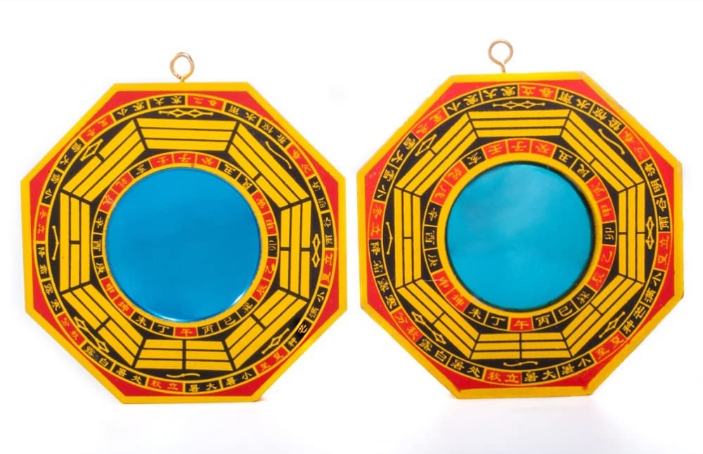 DMtse 4 Inch Bagua Mirror Set of 2 - Feng Shui Protection Mirror (1 Concave & 1 Convex) for Home & Office - Deflect Negative Energy & Harmful Chi - Perfect for Front Door, Windows & Wall Placement