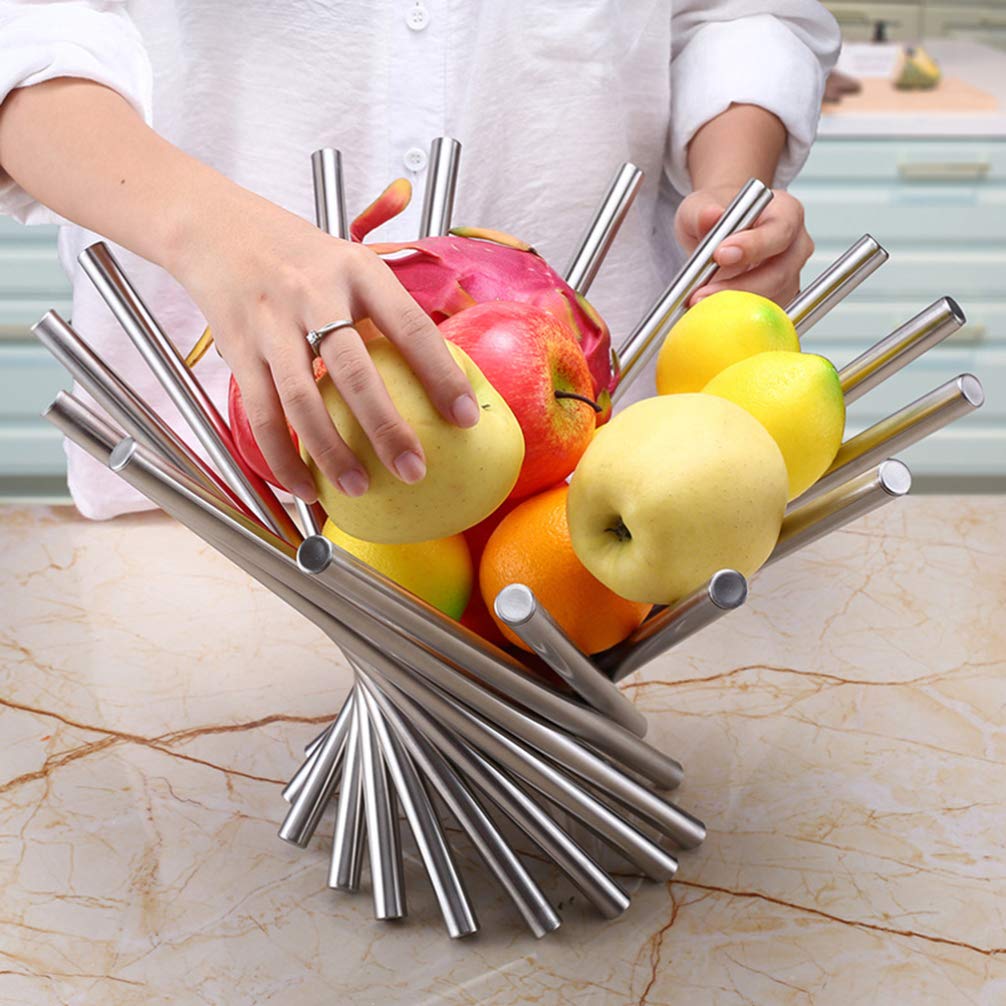 TOPBATHY Collapsible Stainless Steel Rotating Fruit Basket - Durable Fruit Bowl for Kitchen, Dining Table, Living Room, Office, Party & Hotel Decor - Perfect for Fresh Fruits Display & Home Organization