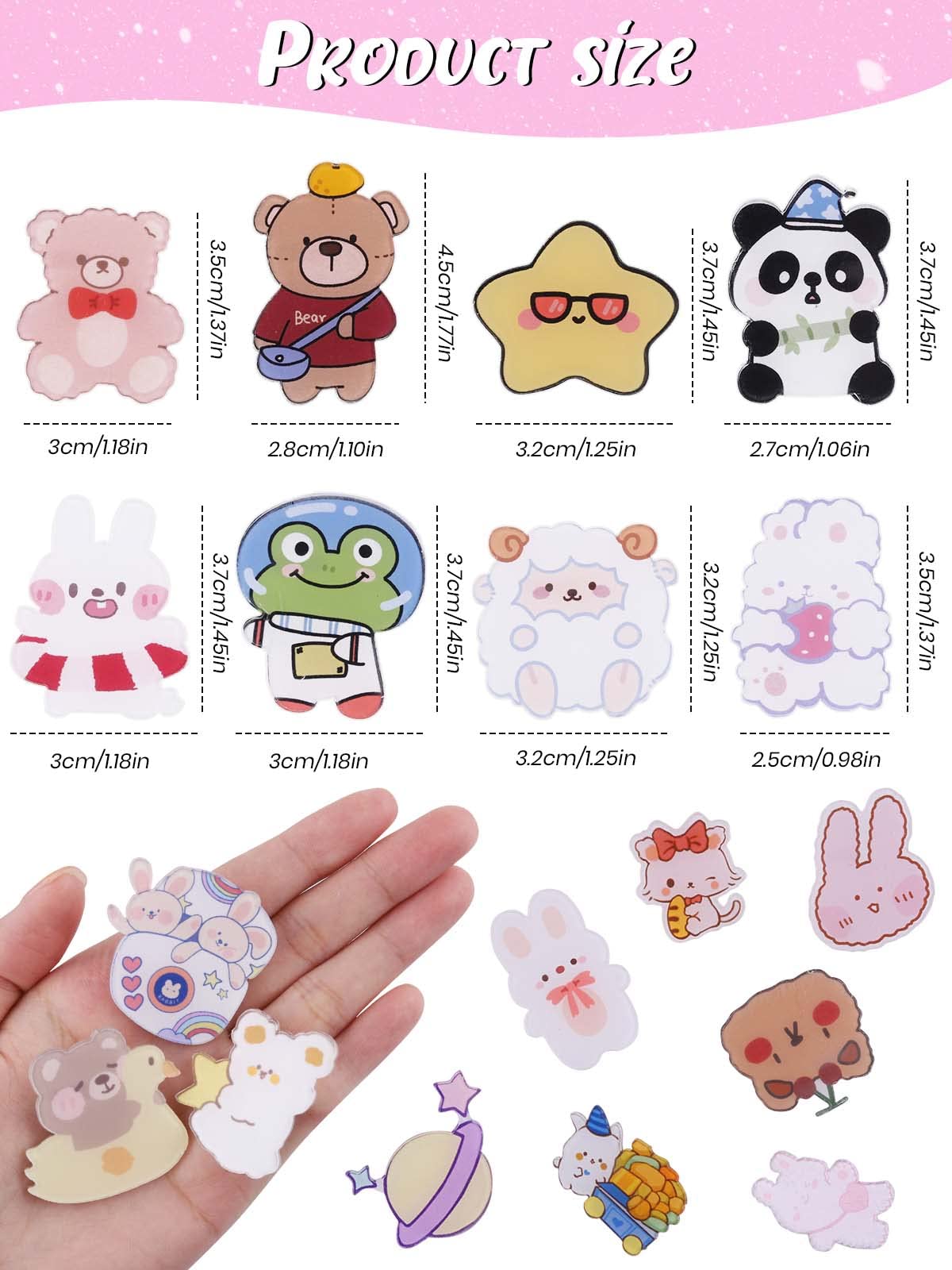 65 PCS Acrylic Cute Pins Set - Kawaii Animal Badges (Sheep, Rabbit, Dog, Bear) for Backpacks, Bags, Jackets & Hats - Aesthetic Cartoon Brooches for Girls - Perfect for School, Travel & Fashion Accessories