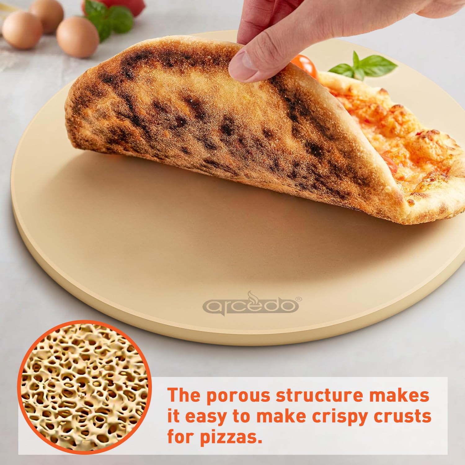 16 Inch Round Cordierite Pizza Stone for Oven - Thermal Shock Resistant Baking Stone for Bread, Pizza & BBQ Grilling - Includes PE Scraper - Perfect for Home Baking, Outdoor Cooking & Restaurant Use