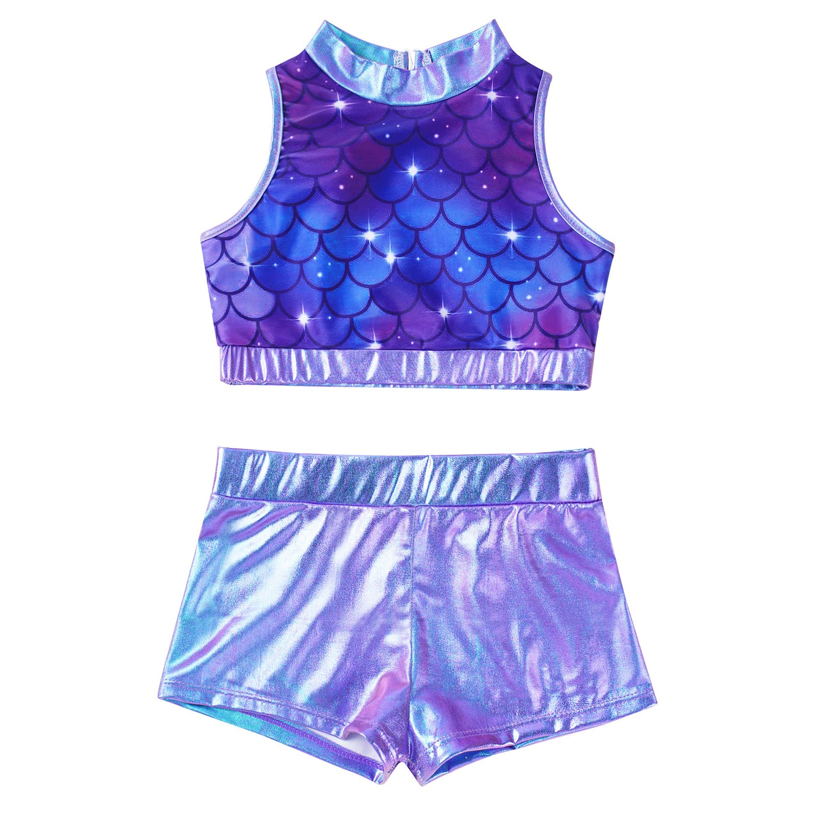 Sparkly Girls 2-Piece Dance Outfit - Sequin Crop Top with Cutout Back & Booty Shorts for Gymnastics, Dance, Workout | Perfect for Performances, Competitions & Dance Classes