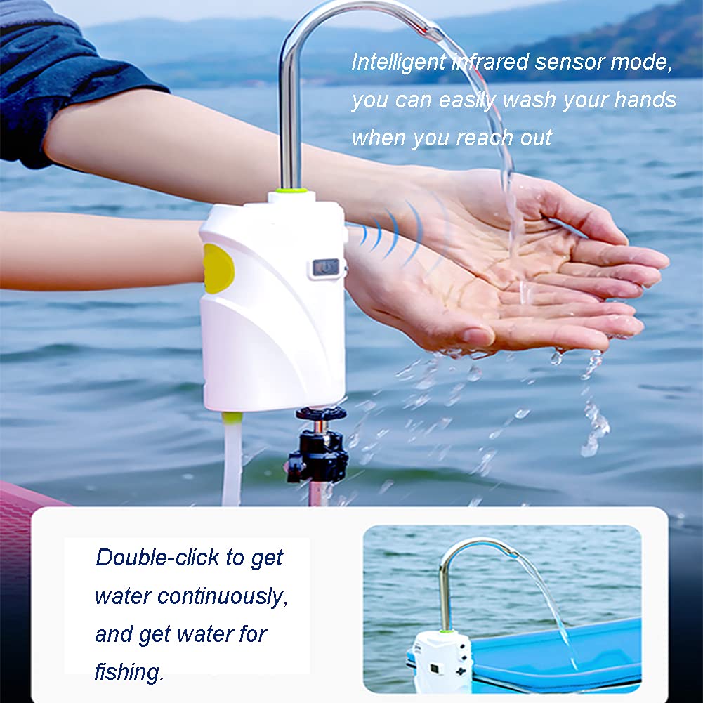 Automatic Fish Pond Water Dispenser & Aerator - Hands-Free Intelligent Induction Pump with Outdoor Light for Fishing, Hand Washing & Aquarium Maintenance - White