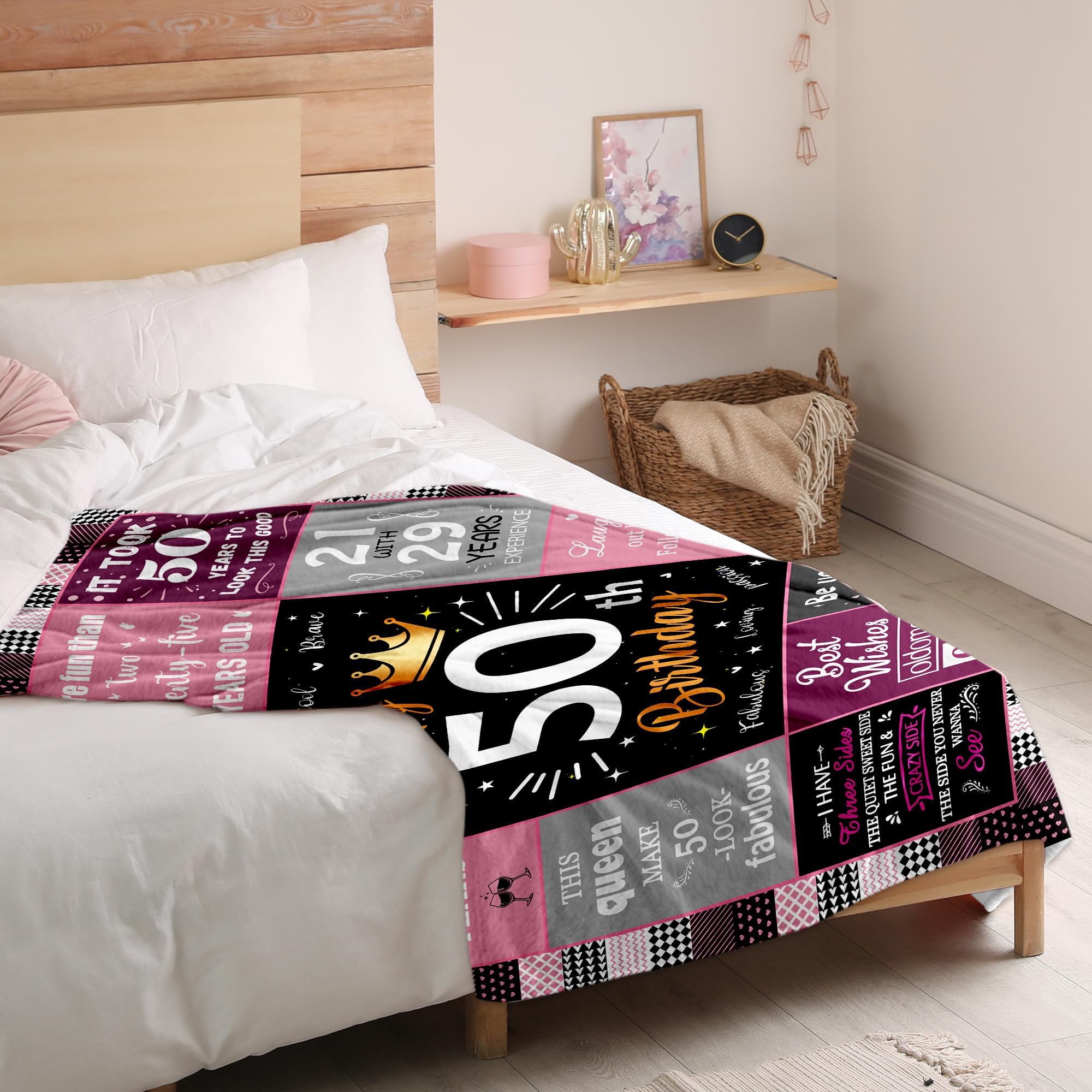 50th Birthday Gifts for Women - Funny 50 Years Old Fleece Throw Blanket 50