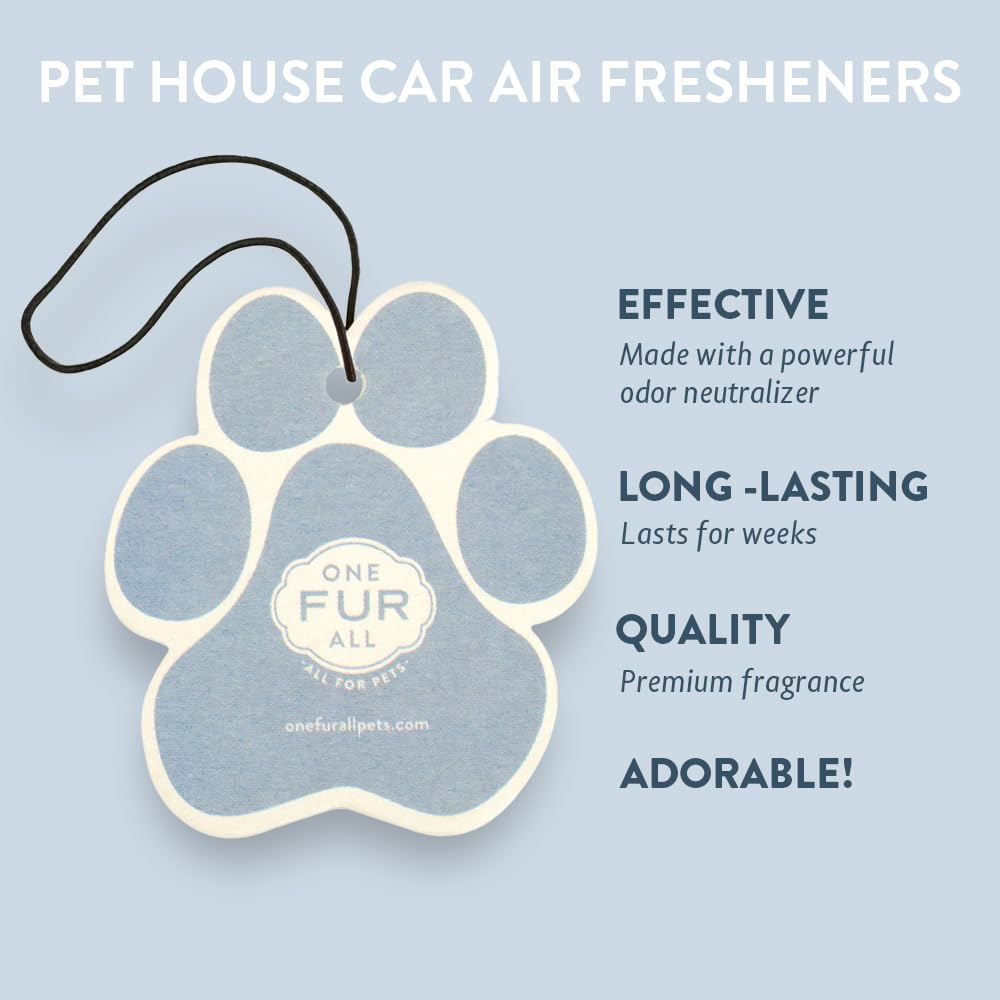 One Fur All Pet House Car Air Freshener - Pack of 4 | Sunwashed Cotton, Non-Toxic & Dye-Free | Eliminates Pet Odors in Cars & Small Spaces | Perfect for Road Trips, Daily Commutes & Pet Owners
