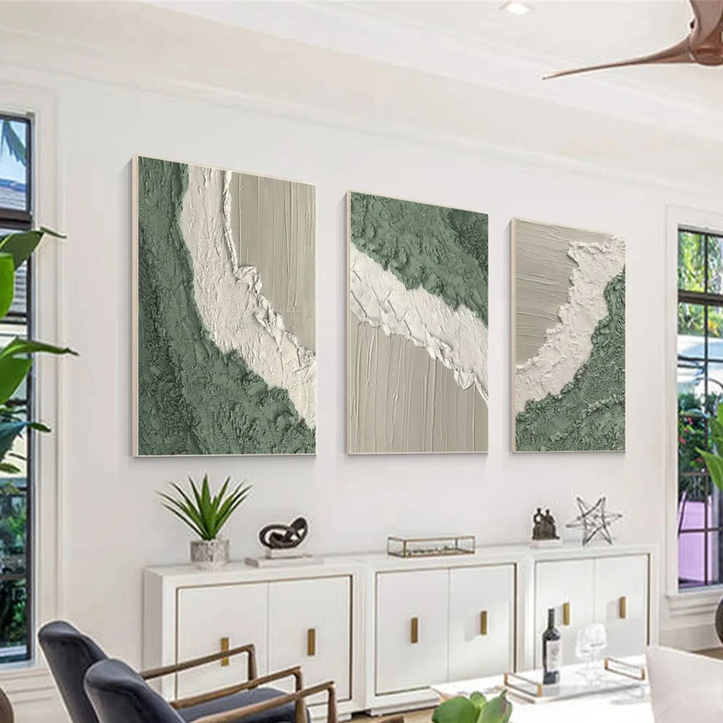 Ocean and Sky Painting Set of 3 - Modern Coastal Wall Art for Living Room, Bedroom & Office Decor | Premium Canvas Prints | #OS146