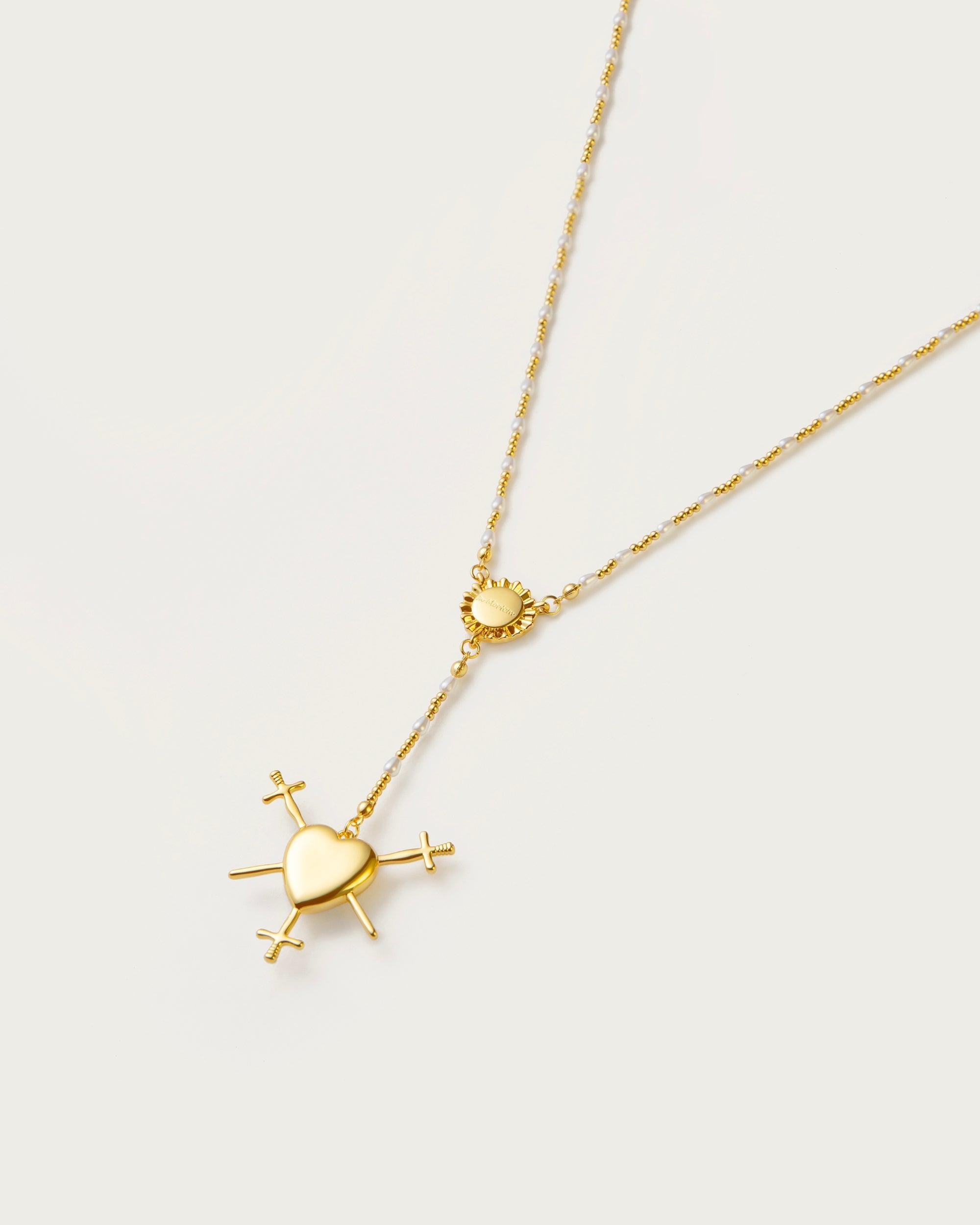 Three of Swords Rosary Necklace in Gold - Tarot Inspired Jewelry for Spiritual Protection & Gothic Fashion | Perfect for Wiccan Rituals, Meditation & Alternative Style