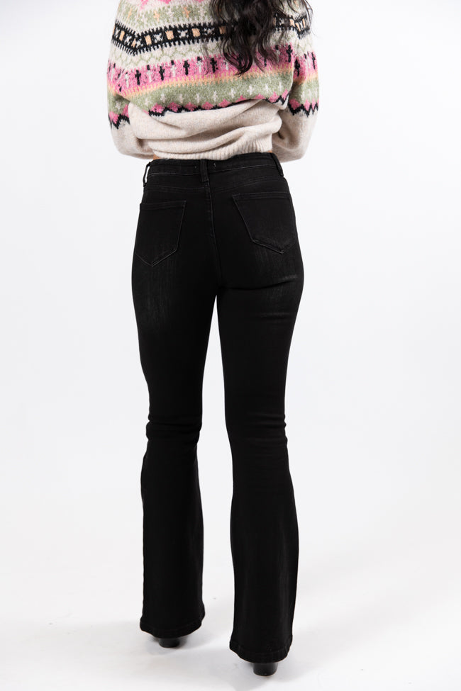 Midnight Moves Black Flared Jeans for Women - High Waist Stretch Denim Pants, Trendy Bootcut Style (Final Sale) - Perfect for Casual Outfits, Night Out & Vintage Fashion Looks