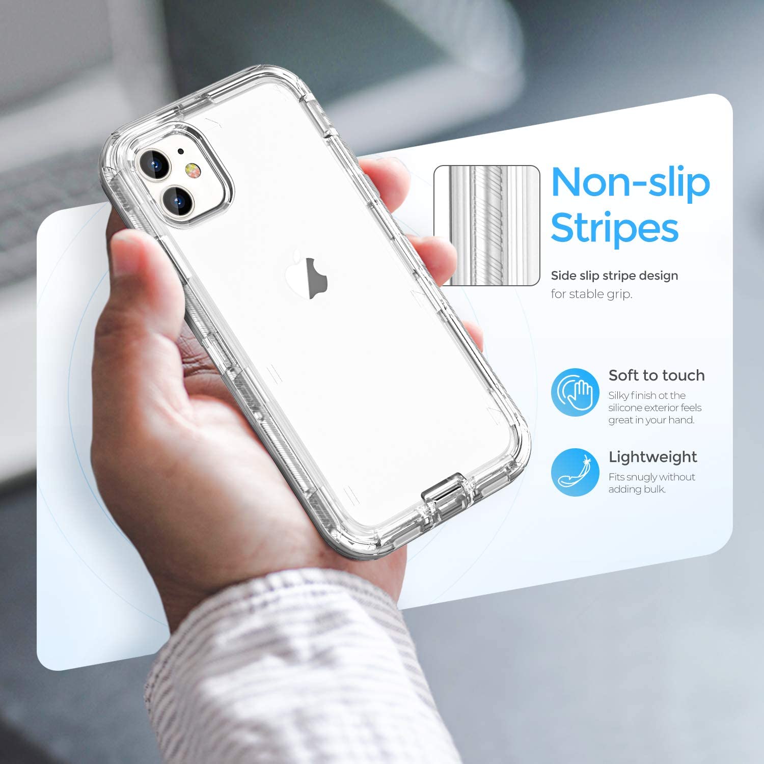 ORIbox Clear Shockproof Case for iPhone 11 - Slim Protective Cover with Anti-Slip Grip | Perfect for Everyday Use, Outdoor Activities & Travel Protection
