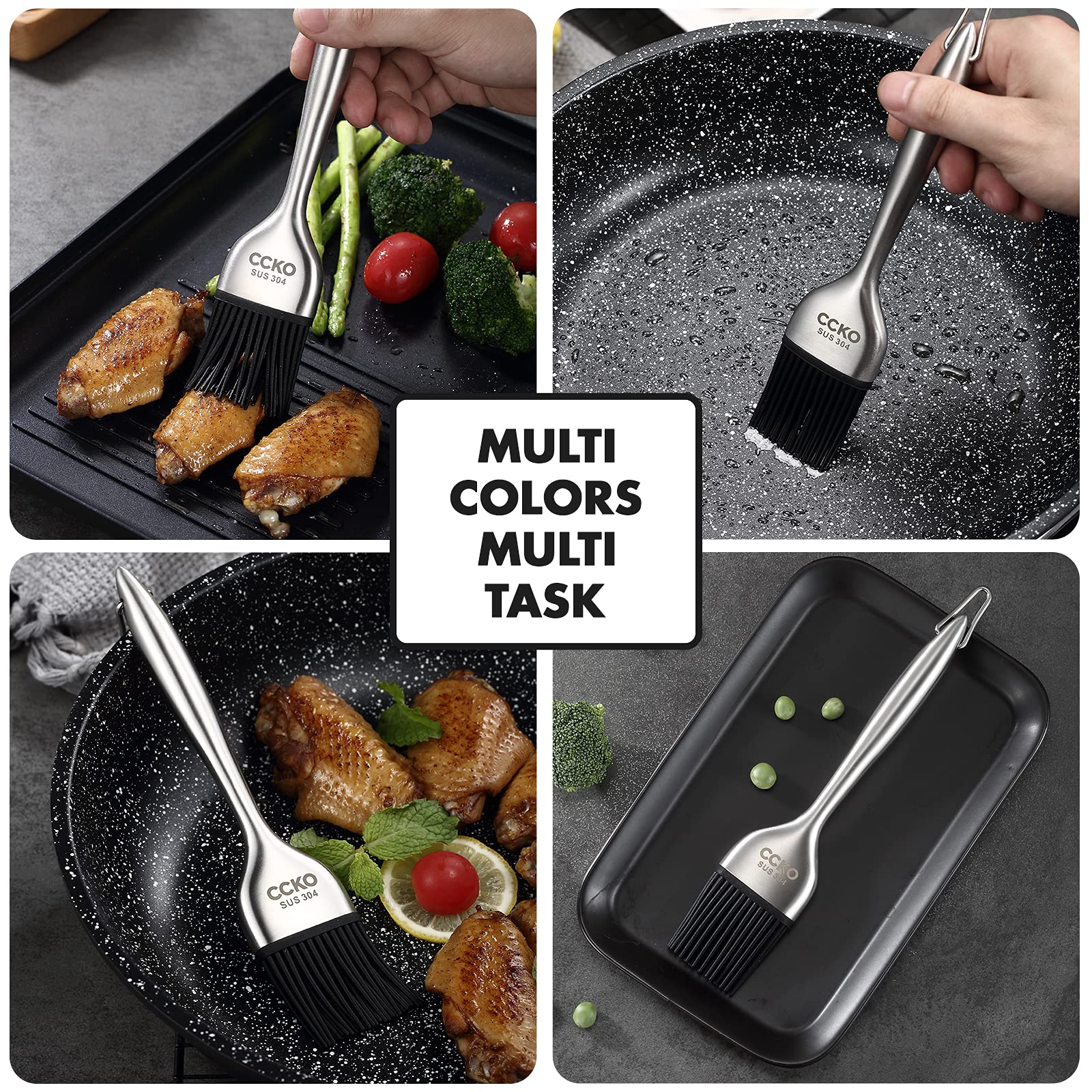 CCKO Heat-Resistant Silicone Basting Brush with Stainless Steel Core - Perfect for BBQ, Grilling, Baking, Frying & Pastry - Dishwasher Safe & Durable Kitchen Tool (Red) - Ideal for Outdoor Cooking, Backyard Parties & Home Kitchen Use