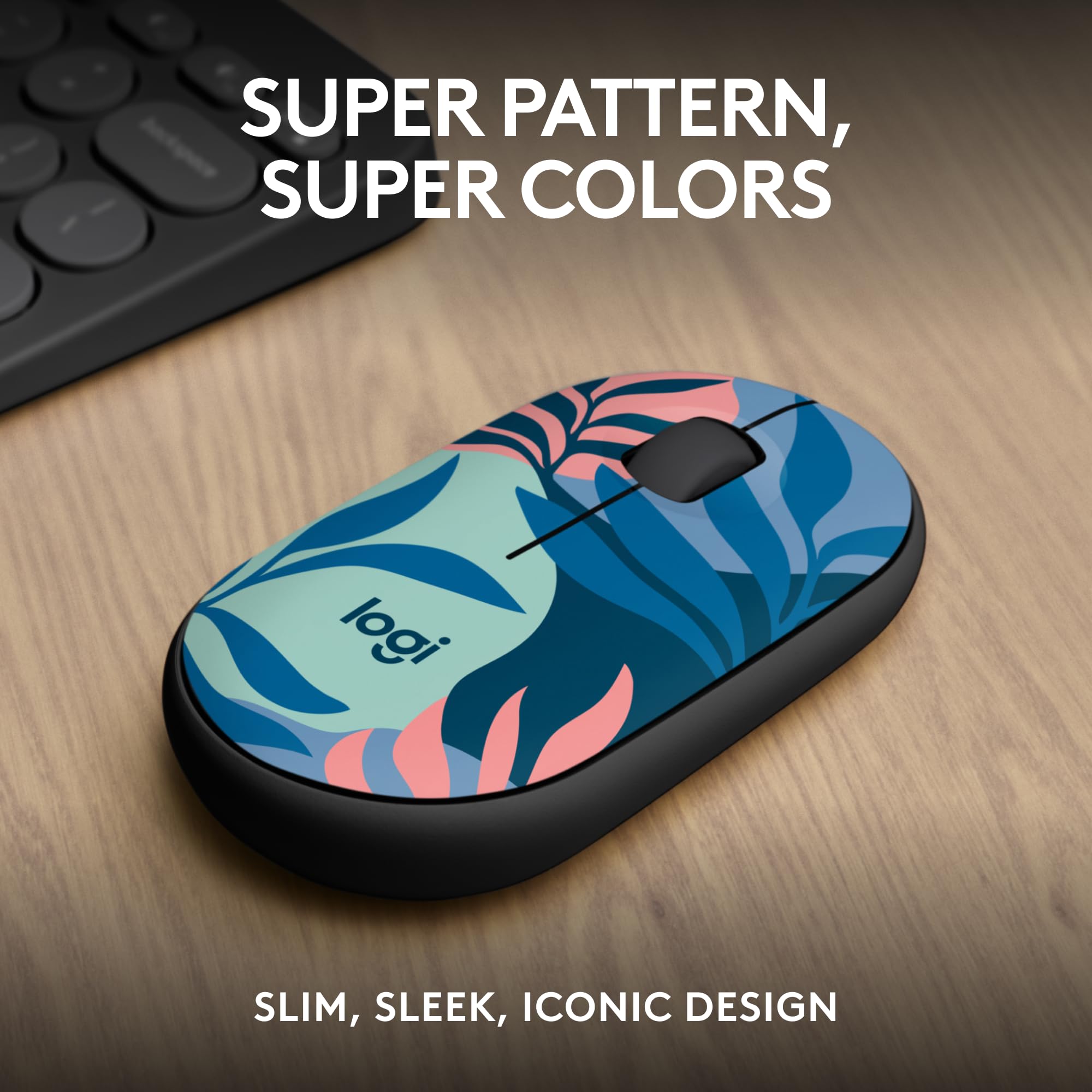 Logitech M340 Wireless Mouse with Silent Click - Limited Edition Floral Leaves Design, USB Receiver, Compatible with Laptop, PC, Windows, Chrome, Surface - Perfect for Office, Home & Travel Use