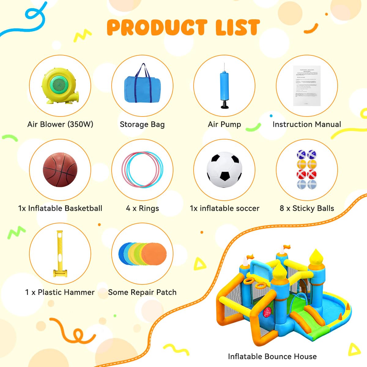 Inflatable Bounce House for Kids with Slide, Jumping Castle, Soccer & Basketball Area - Indoor/Outdoor Bouncy Playhouse with Blower for Backyard, Birthday Parties & Family Fun