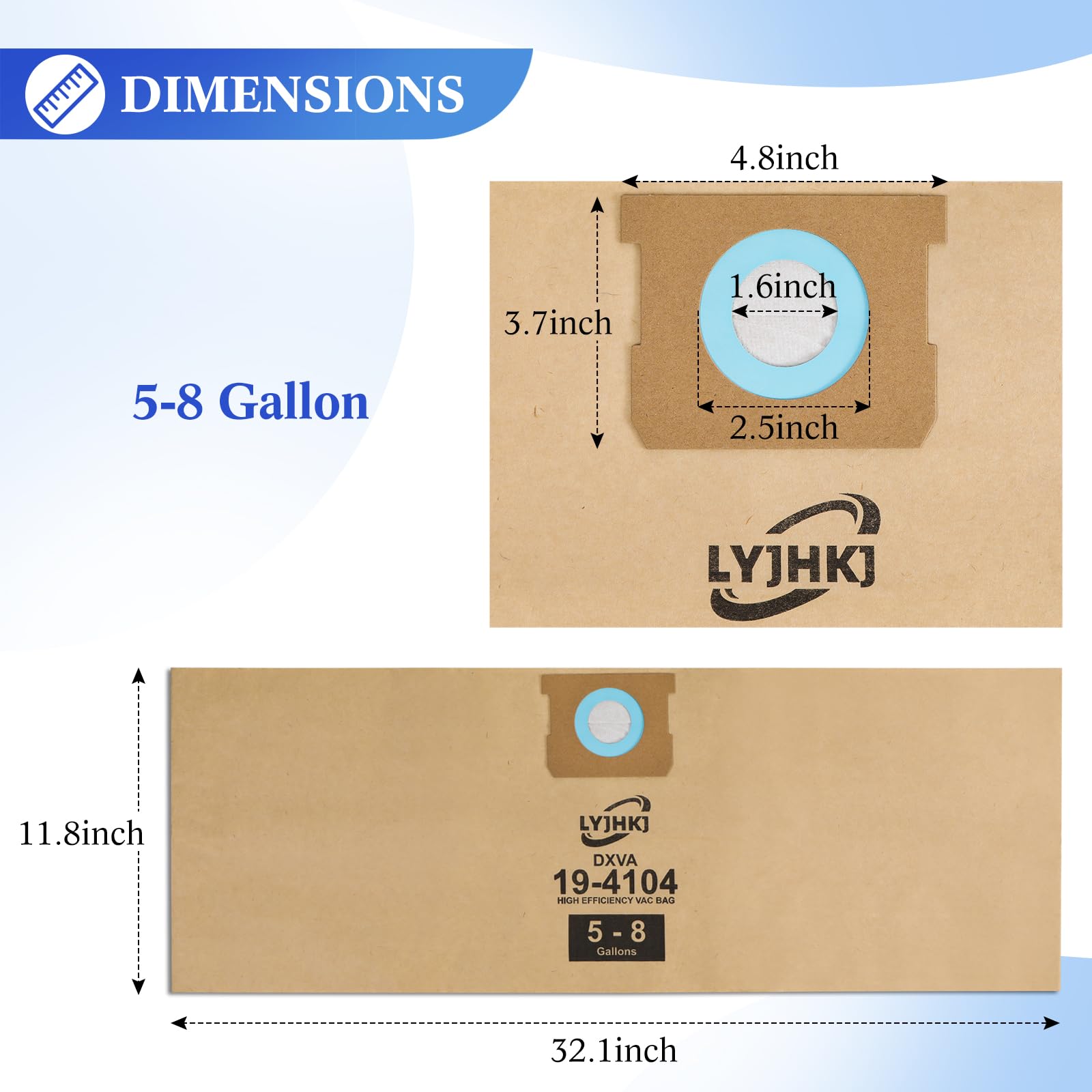5 Pack DXVA19-4104 Vacuum Bags for DEWALT 5-8 Gallon Wet/Dry Vacuums | Disposable Shop Vac Dust Collection Bags Replacement | Ideal for Workshop, Garage & Home Cleaning