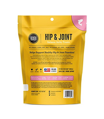 BIXBI Salmon Jerky Dog Treats for Hip & Joint Support - 4 oz Grain-Free, USA Made - Glucosamine & Chondroitin Supplement - High Protein, Antioxidant Rich, No Fillers - Perfect for Senior Dogs & Active Pups