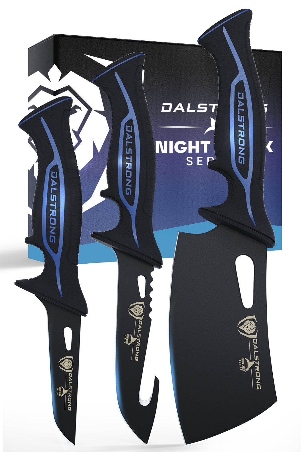 Dalstrong Night Shark Series 3-Piece Knife Set - Boning Knife, Hook Knife & Mini Cleaver | NSF Certified Professional Kitchen Knives | Perfect for Butchering, Meat Prep & Culinary Arts