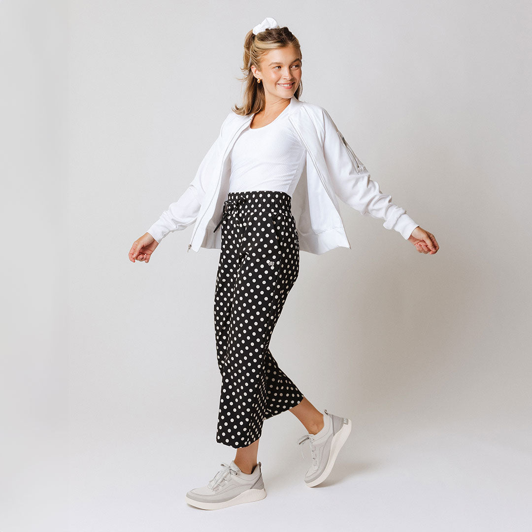 Audrey Wide Leg Pants for Women - Black Polka Dot High Waisted Palazzo Trousers | Office Wear, Casual Outfits & Summer Fashion