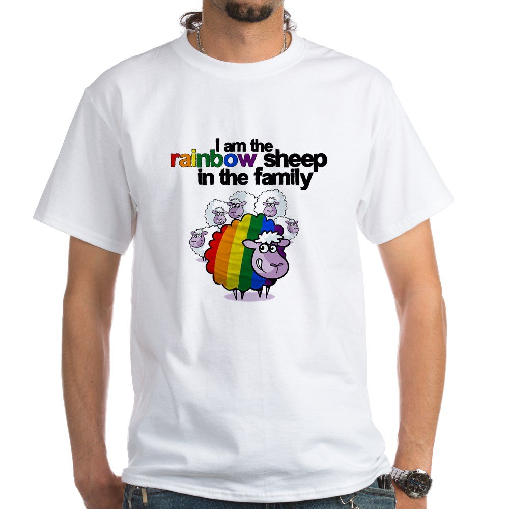 Rainbow Sheep White Cotton T-Shirt | Funny Graphic Tee for Men & Women | Perfect for Pride Events, Casual Wear & Gift Giving