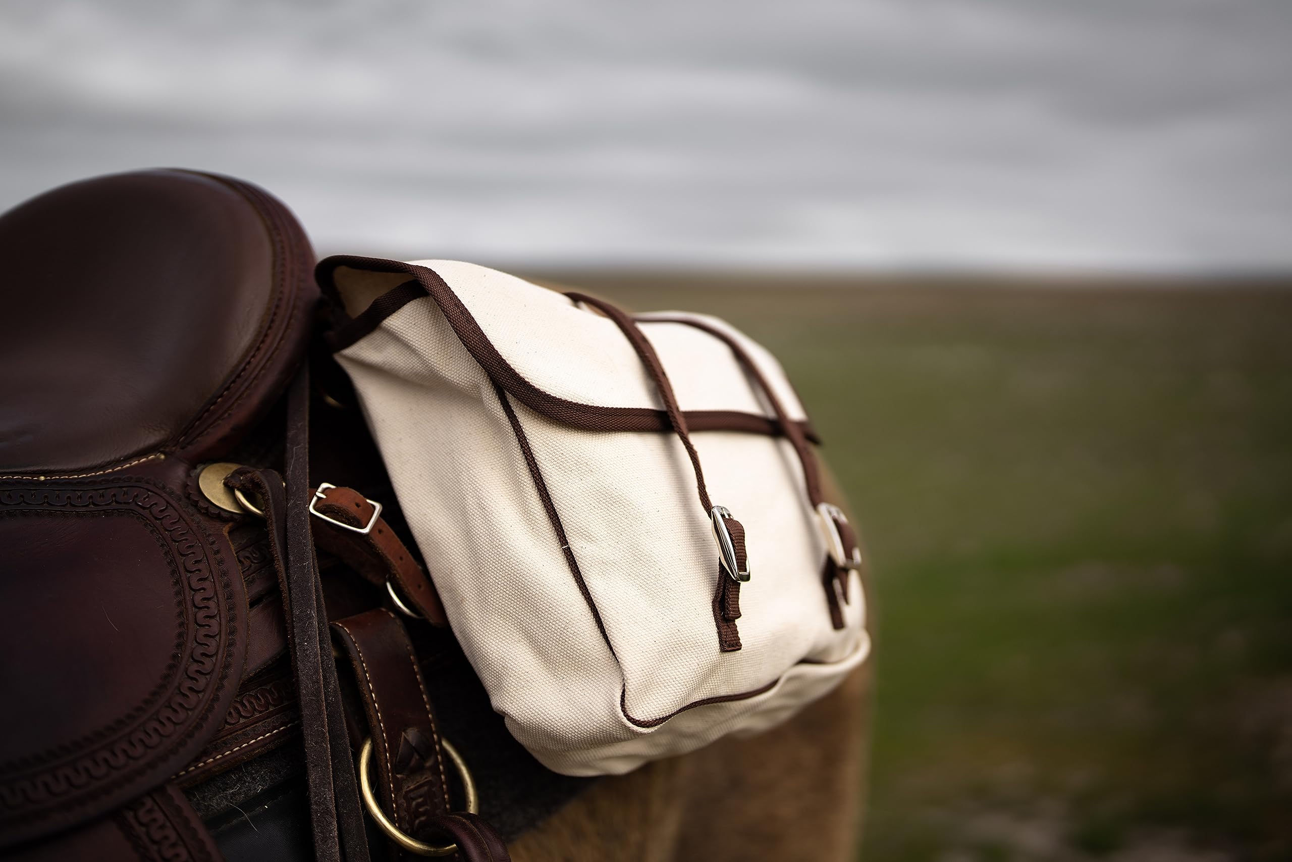 TrailMax Heavy Duty Canvas Horse Saddle Bag - Waterproof & Weather Resistant Equestrian Saddlebag for Trail Riding - Perfect for Outdoor Adventures, Camping & Long Distance Horseback Riding